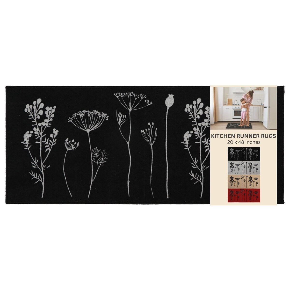 Tapis de cuisine ou de couloir effet laine à motifs de fleurs sauvages