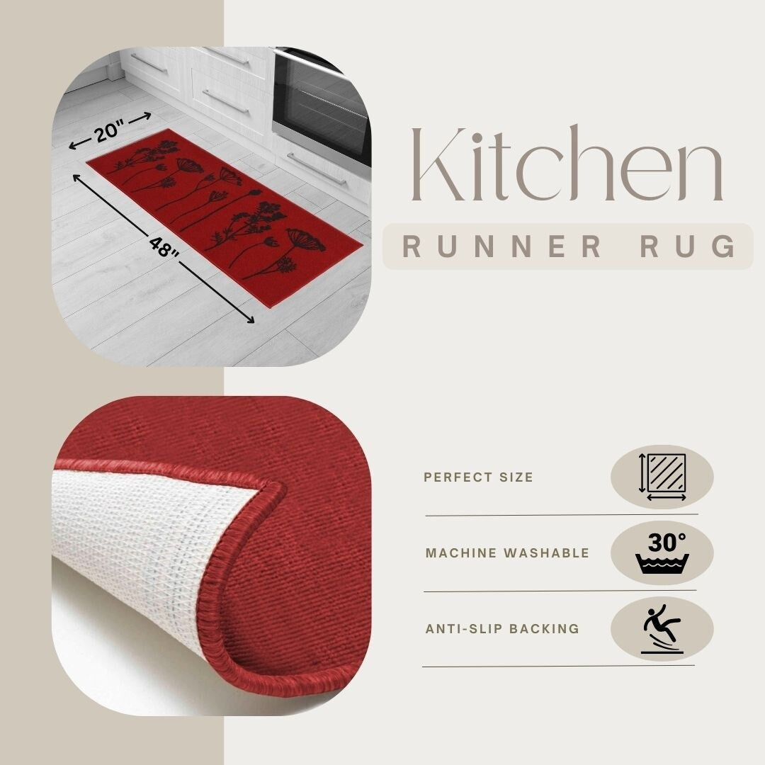 Tapis de cuisine ou de couloir effet laine à motifs de fleurs sauvages