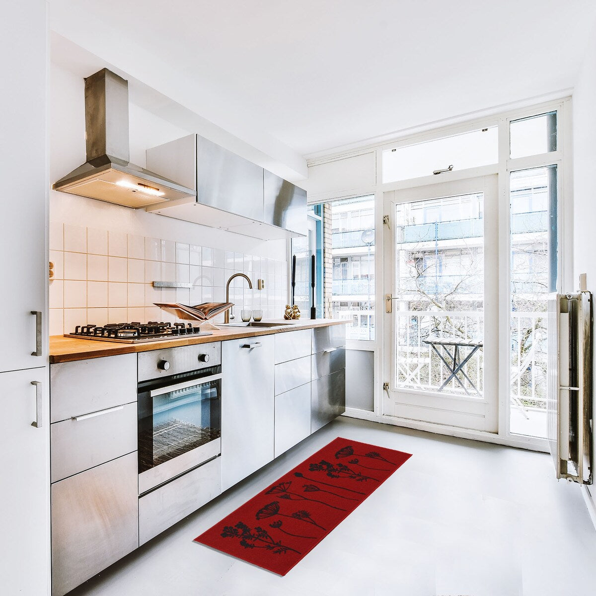 Tapis de cuisine ou de couloir effet laine à motifs de fleurs sauvages