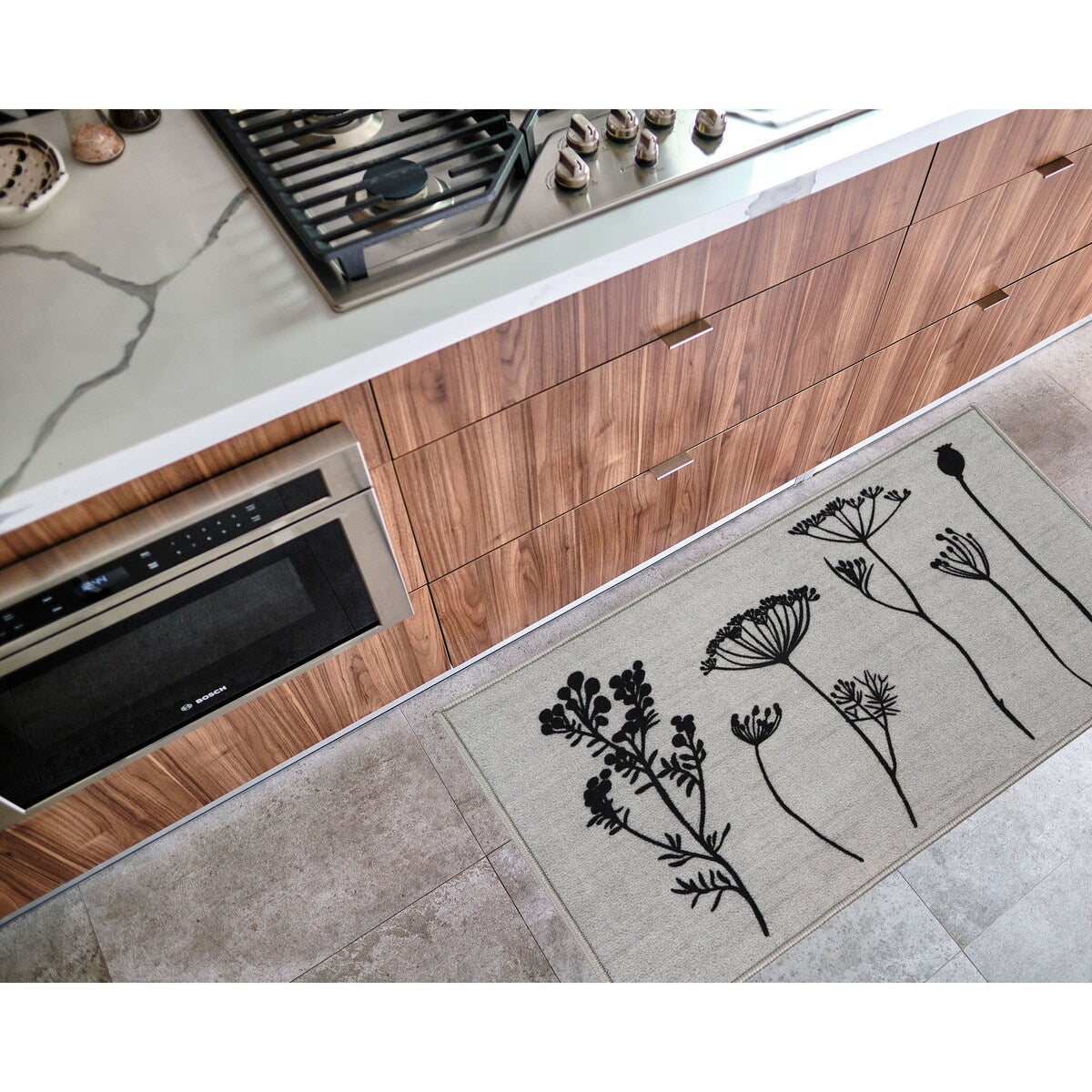 Tapis de cuisine ou de couloir effet laine à motifs de fleurs sauvages