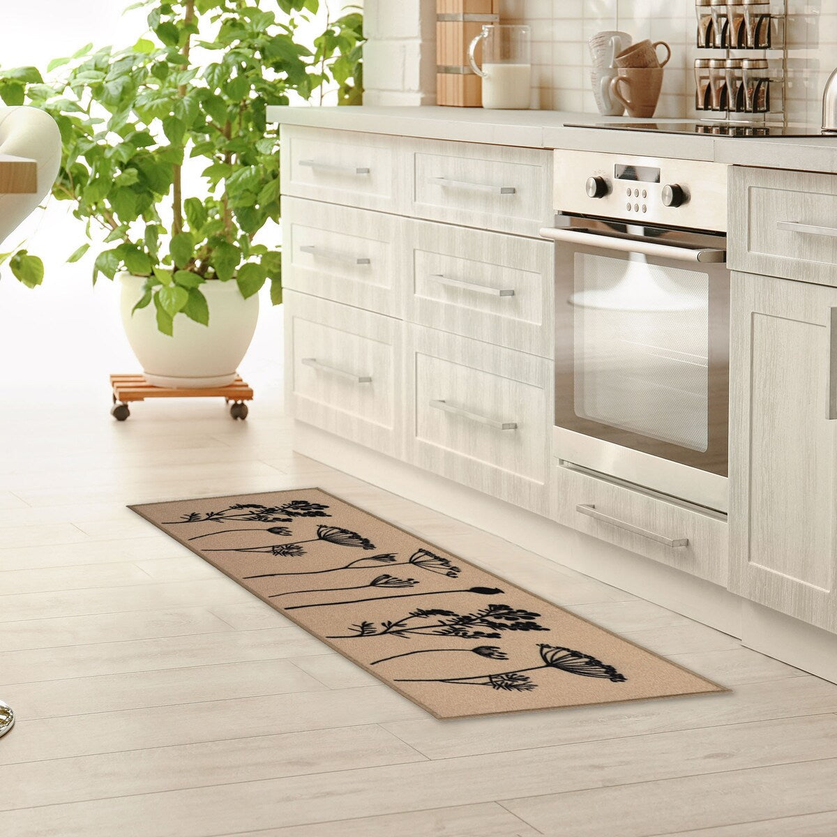 Tapis de cuisine ou de couloir effet laine à motifs de fleurs sauvages