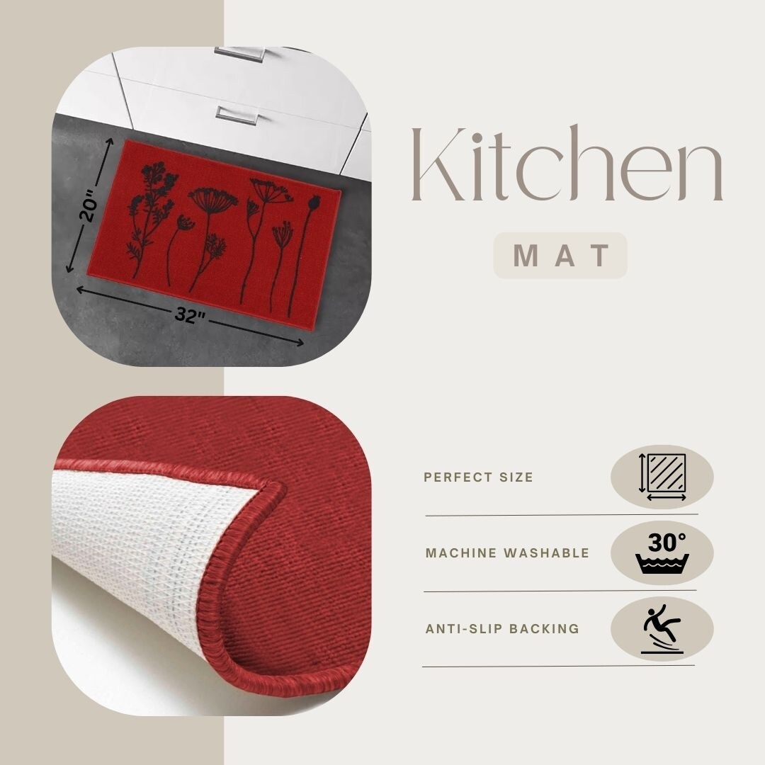 Tapis de cuisine ou de couloir effet laine à motifs de fleurs sauvages