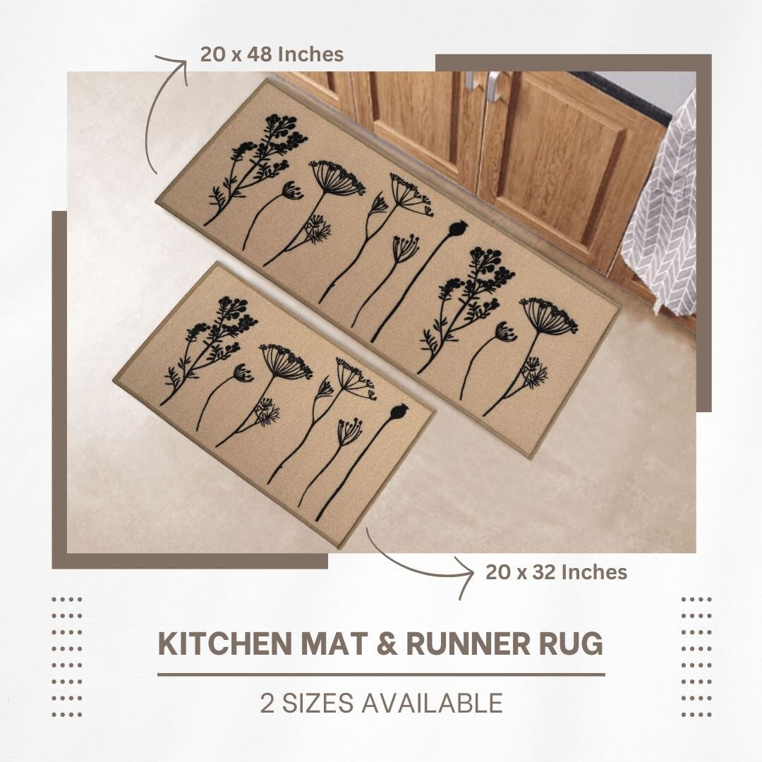 Tapis de cuisine ou de couloir effet laine à motifs de fleurs sauvages