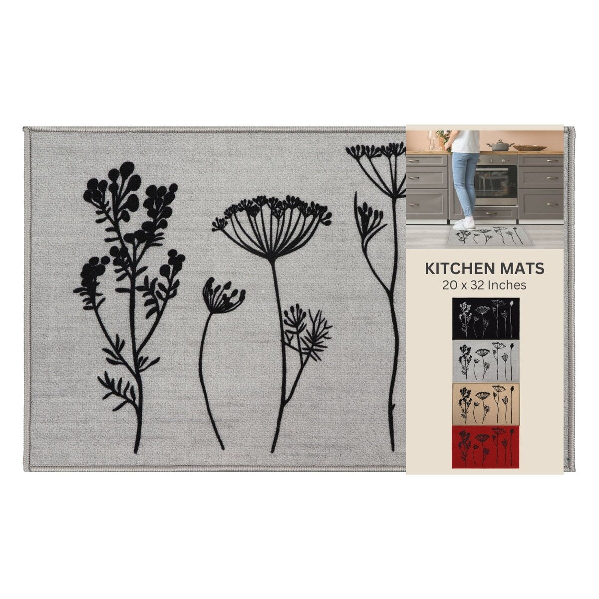 Tapis de cuisine ou de couloir effet laine à motifs de fleurs sauvages
