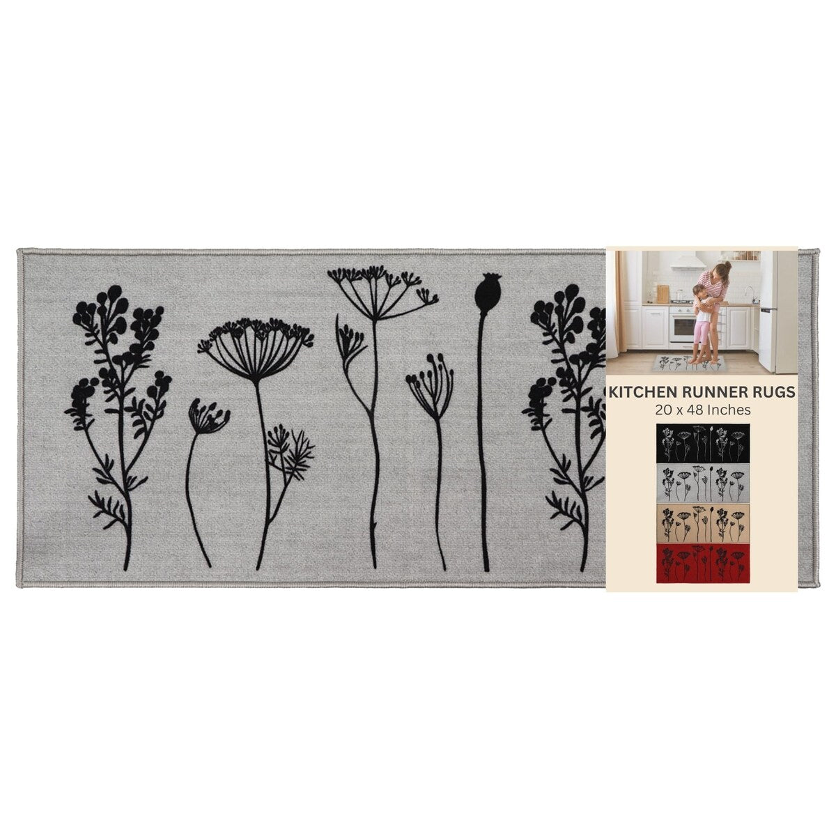 Tapis de cuisine ou de couloir effet laine à motifs de fleurs sauvages