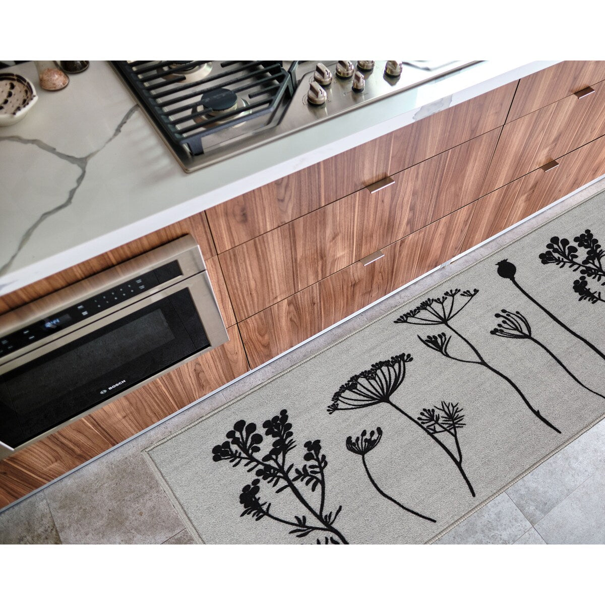 Tapis de cuisine ou de couloir effet laine à motifs de fleurs sauvages
