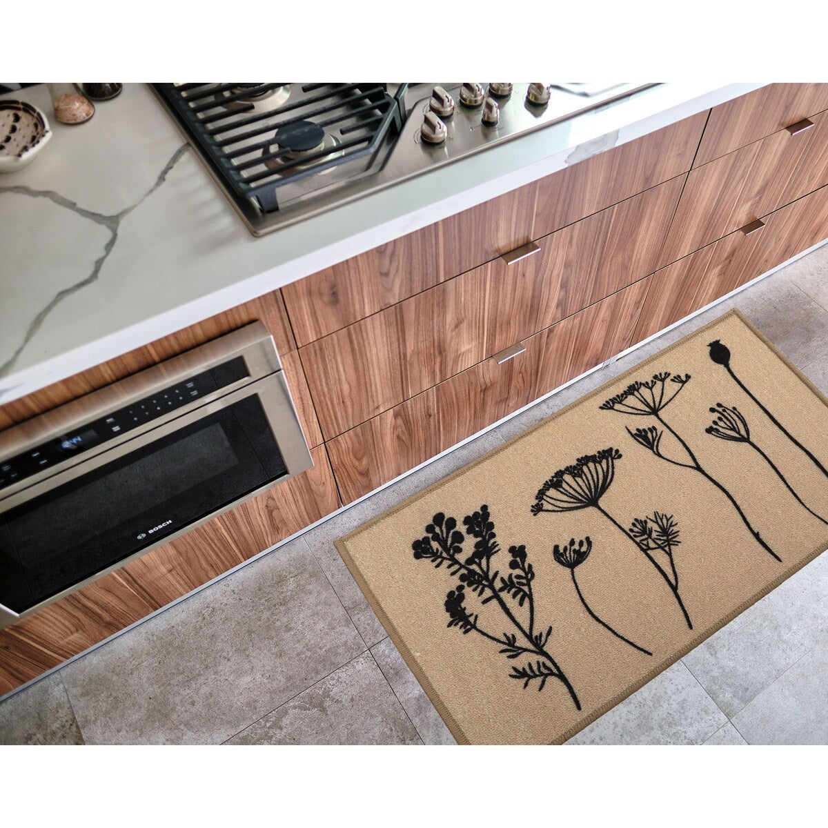 Tapis de cuisine ou de couloir effet laine à motifs de fleurs sauvages