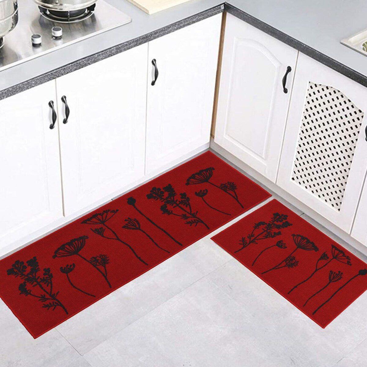Tapis de cuisine ou de couloir effet laine à motifs de fleurs sauvages
