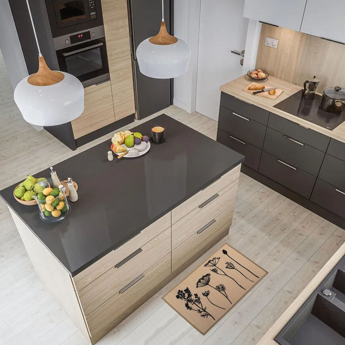 Tapis de cuisine ou de couloir effet laine à motifs de fleurs sauvages