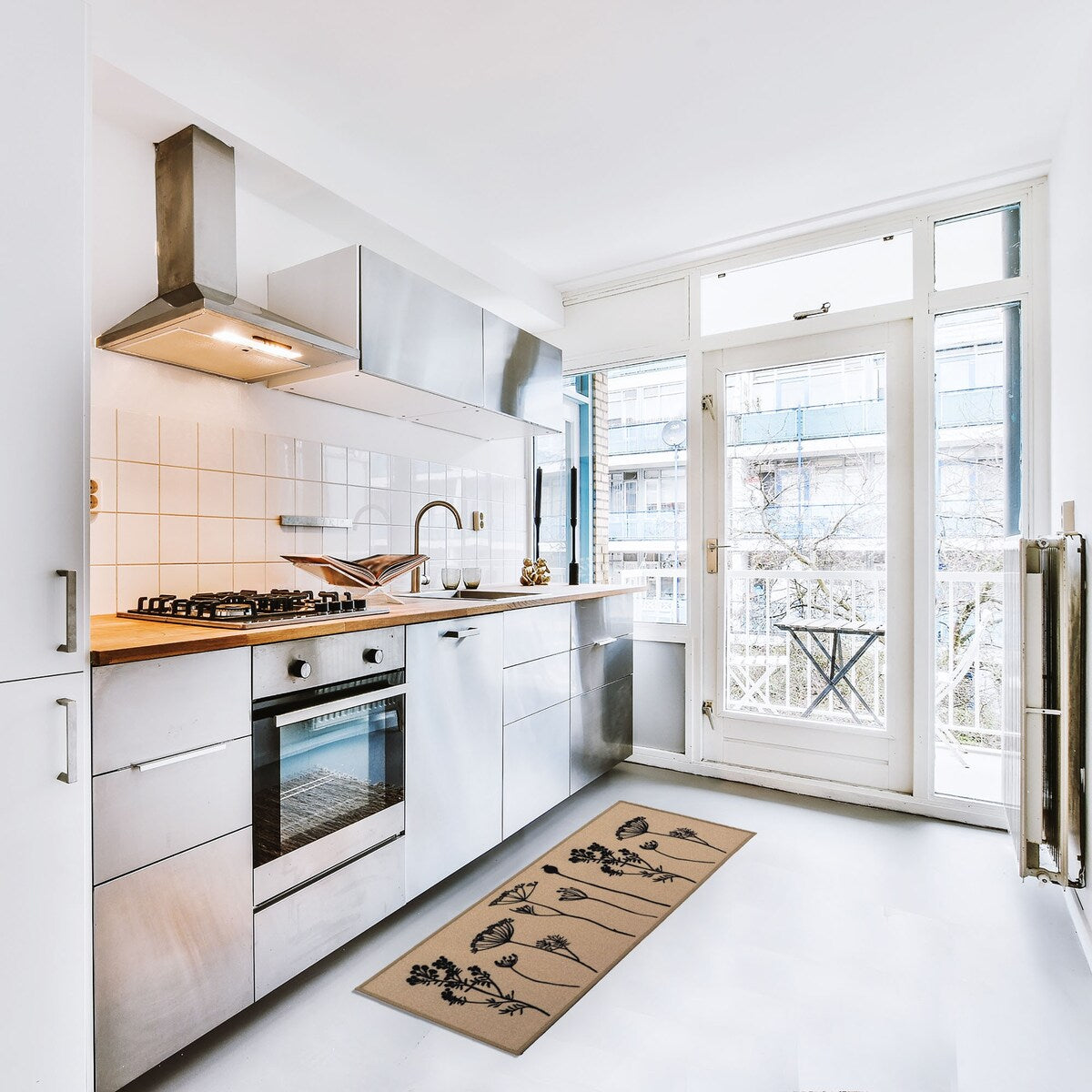 Tapis de cuisine ou de couloir effet laine à motifs de fleurs sauvages
