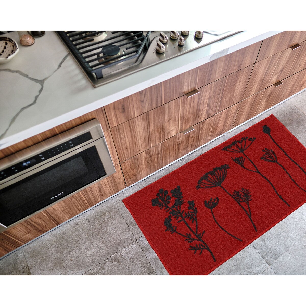 Tapis de cuisine ou de couloir effet laine à motifs de fleurs sauvages
