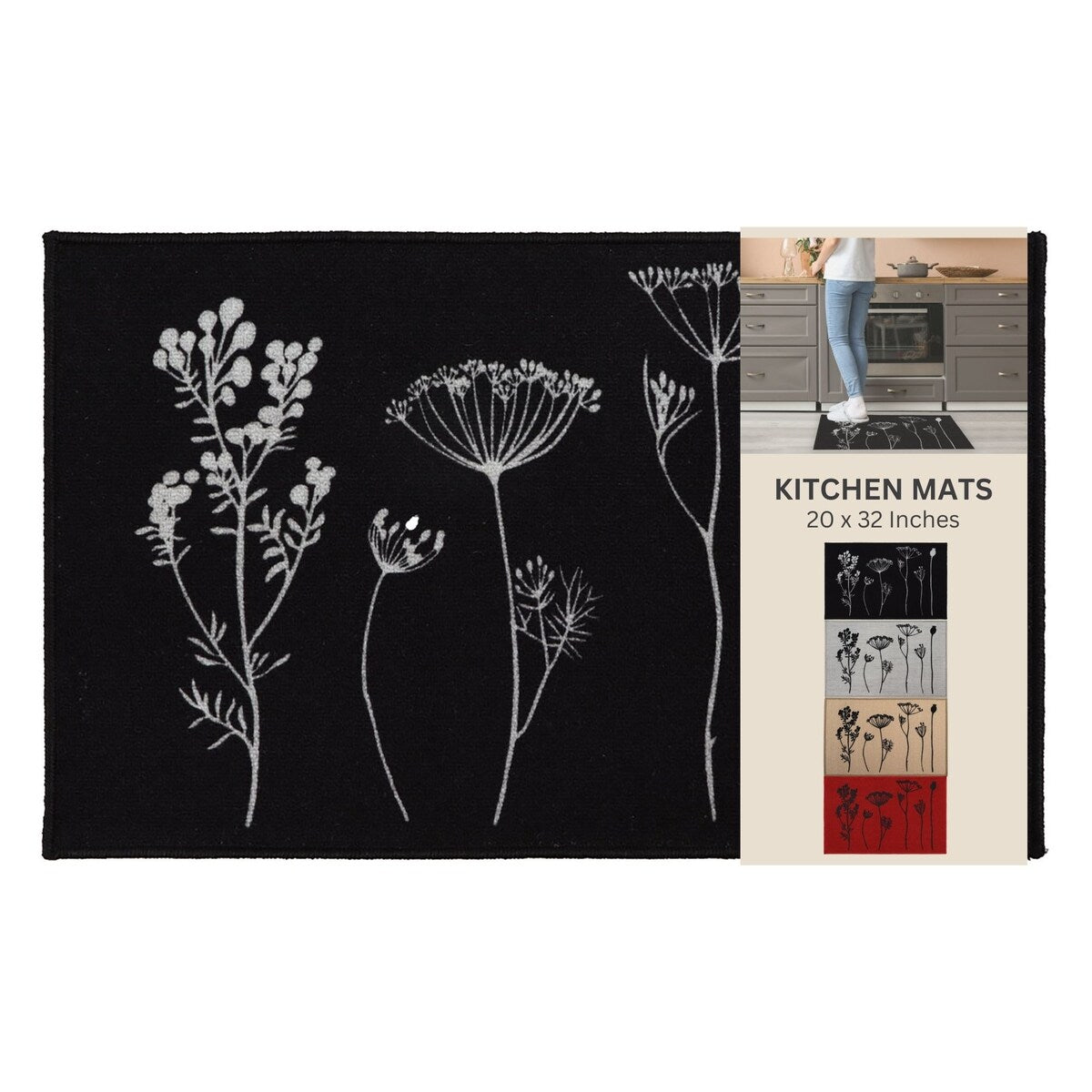 Tapis de cuisine ou de couloir effet laine à motifs de fleurs sauvages