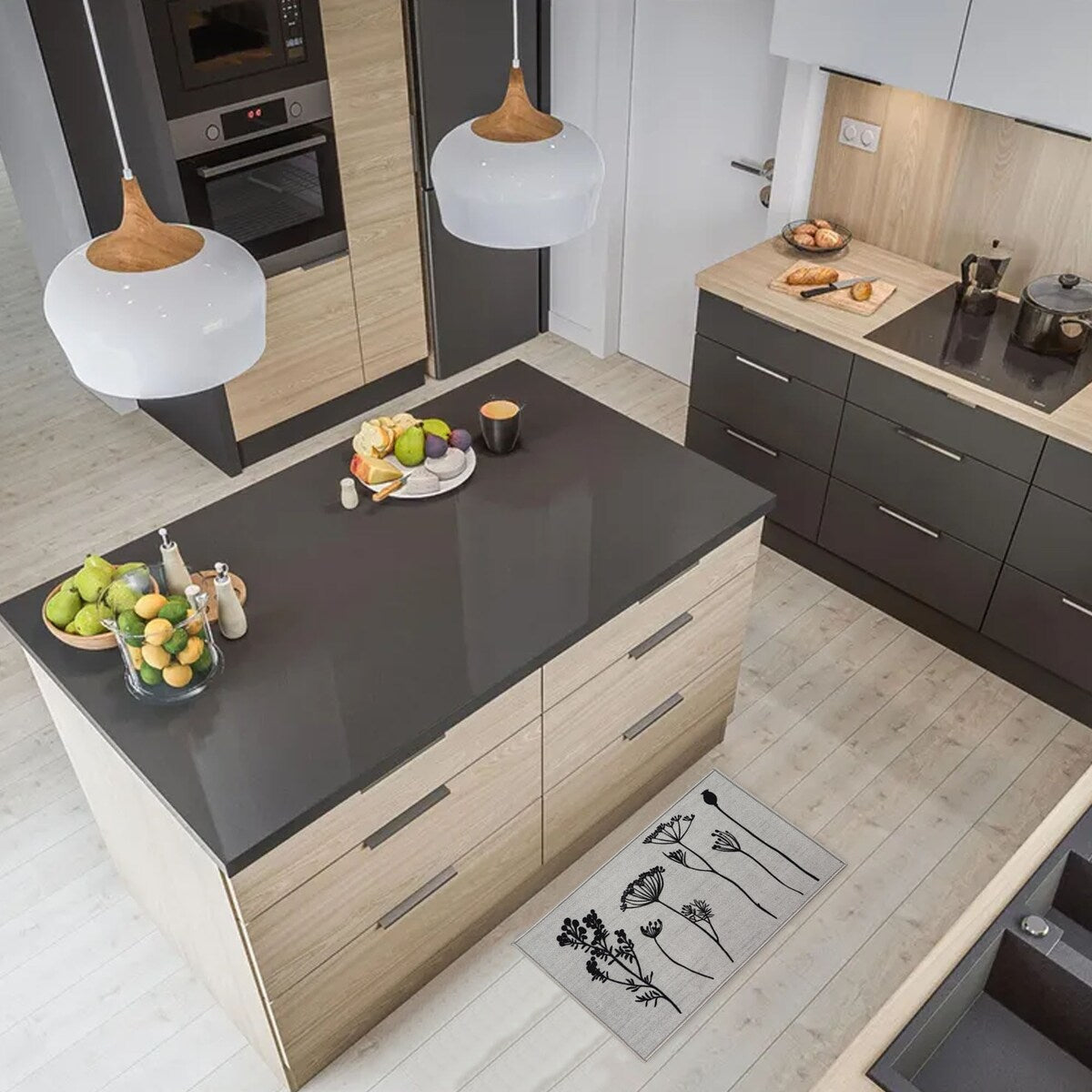 Tapis de cuisine ou de couloir effet laine à motifs de fleurs sauvages