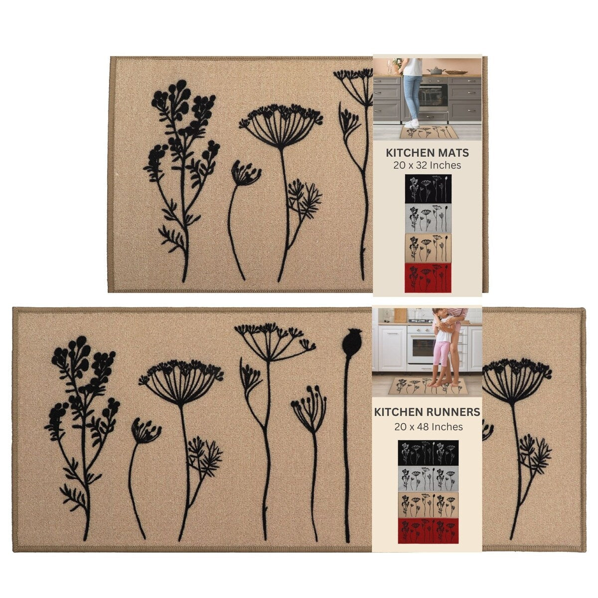 Tapis de cuisine ou de couloir effet laine à motifs de fleurs sauvages