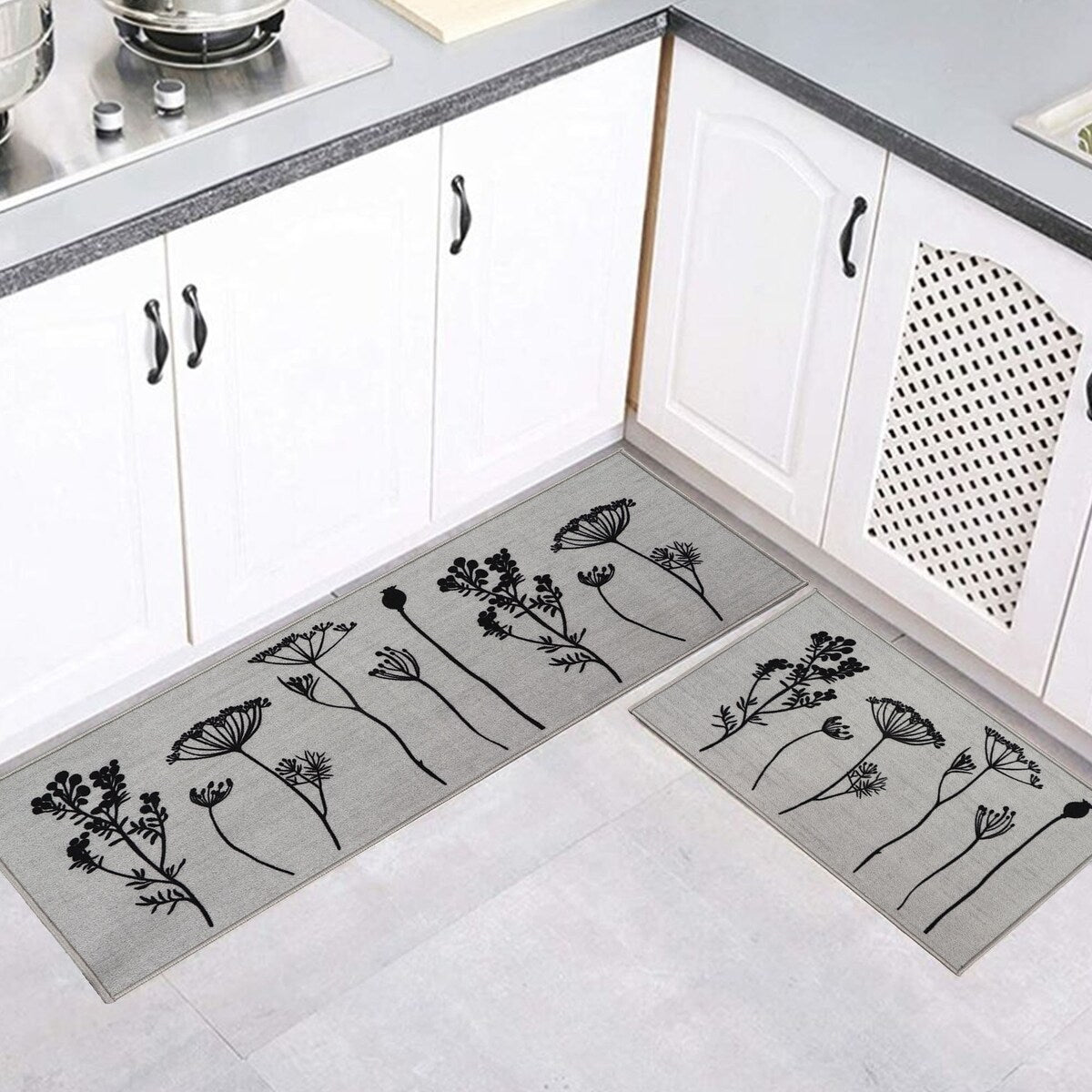 Tapis de cuisine ou de couloir effet laine à motifs de fleurs sauvages