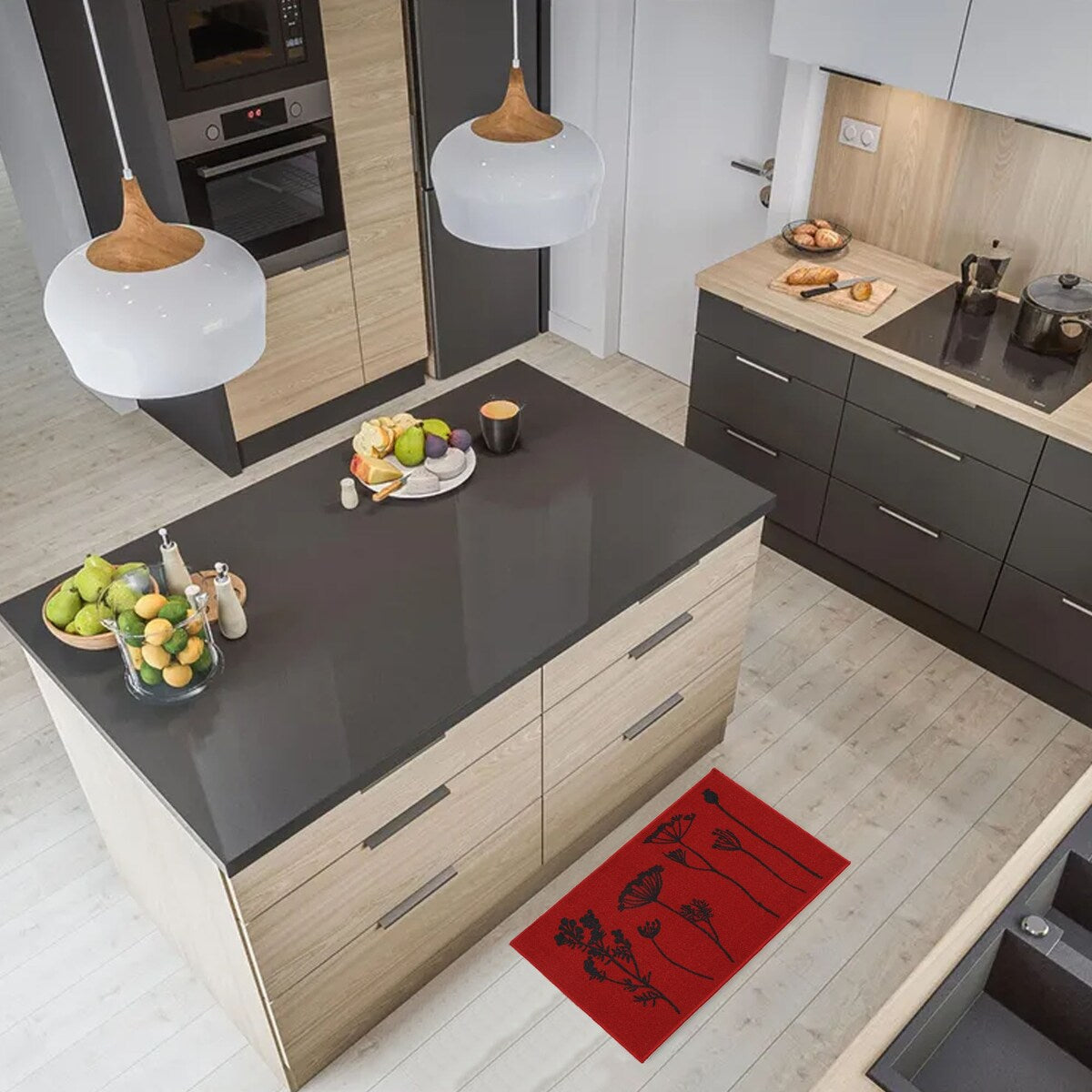 Tapis de cuisine ou de couloir effet laine à motifs de fleurs sauvages