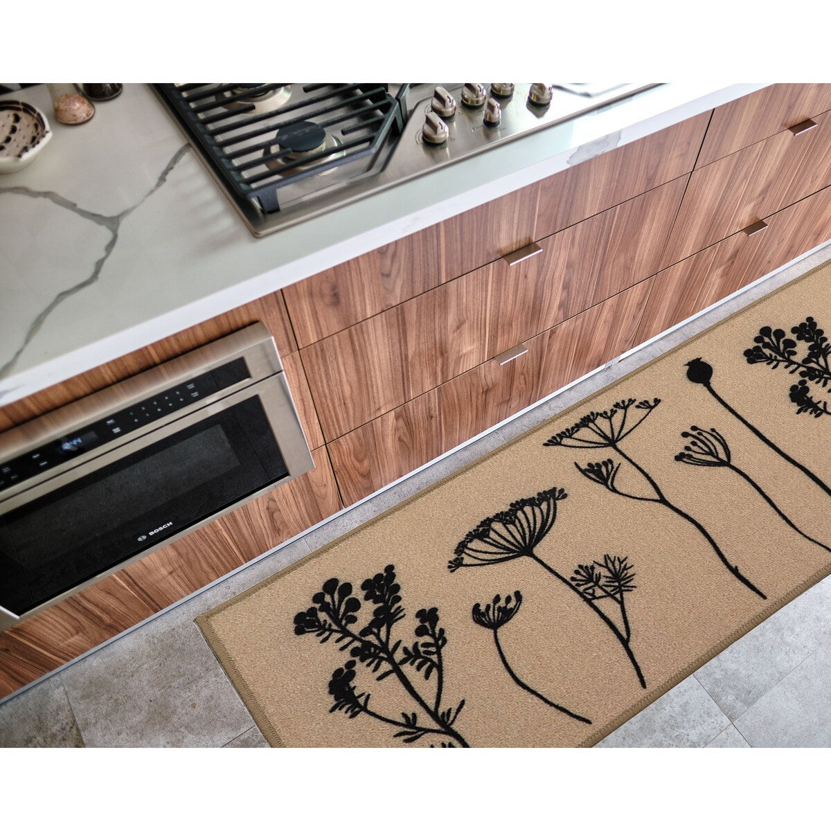 Tapis de cuisine ou de couloir effet laine à motifs de fleurs sauvages