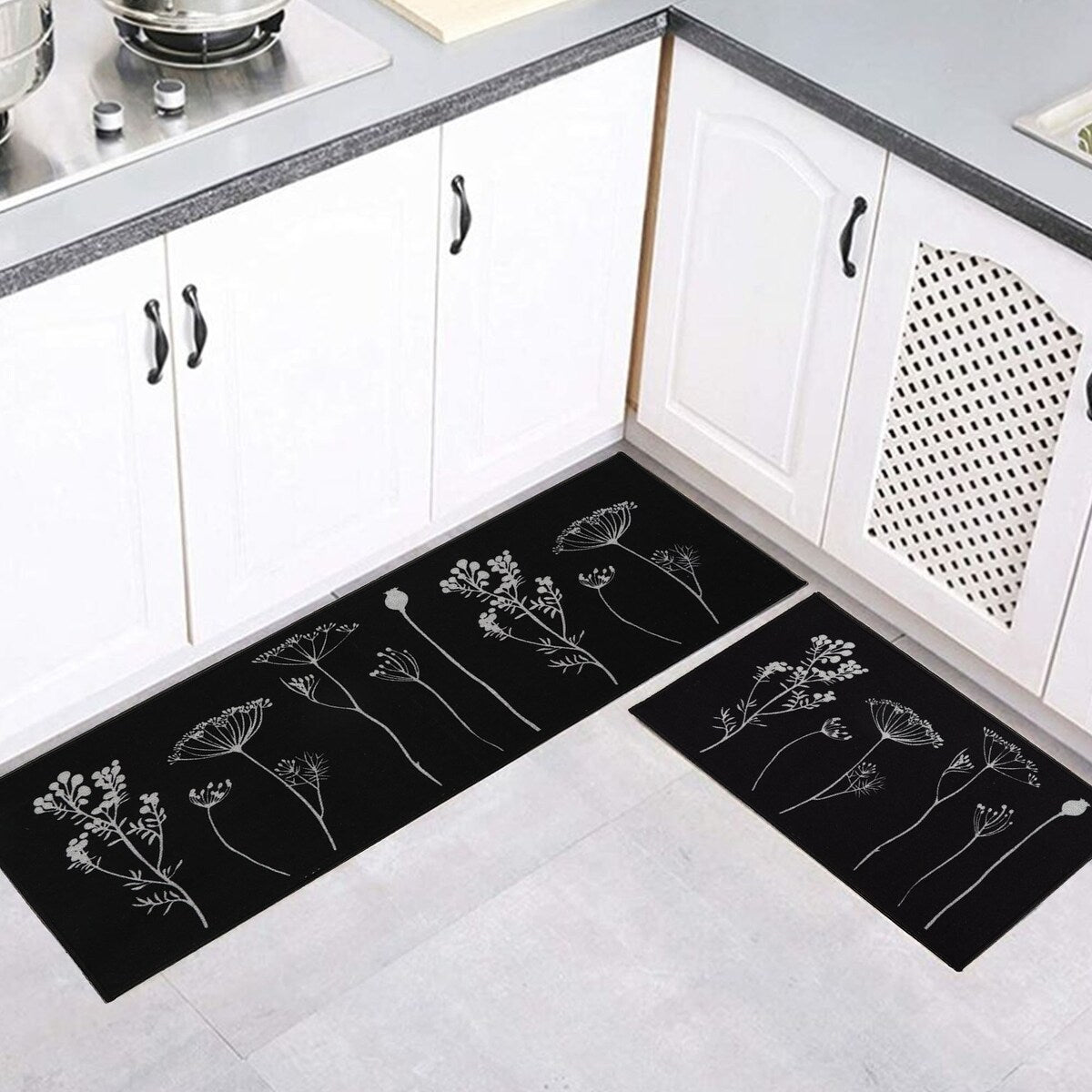 Tapis de cuisine ou de couloir effet laine à motifs de fleurs sauvages