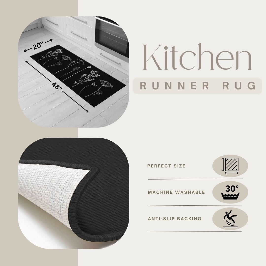 Tapis de cuisine ou de couloir effet laine à motifs de fleurs sauvages
