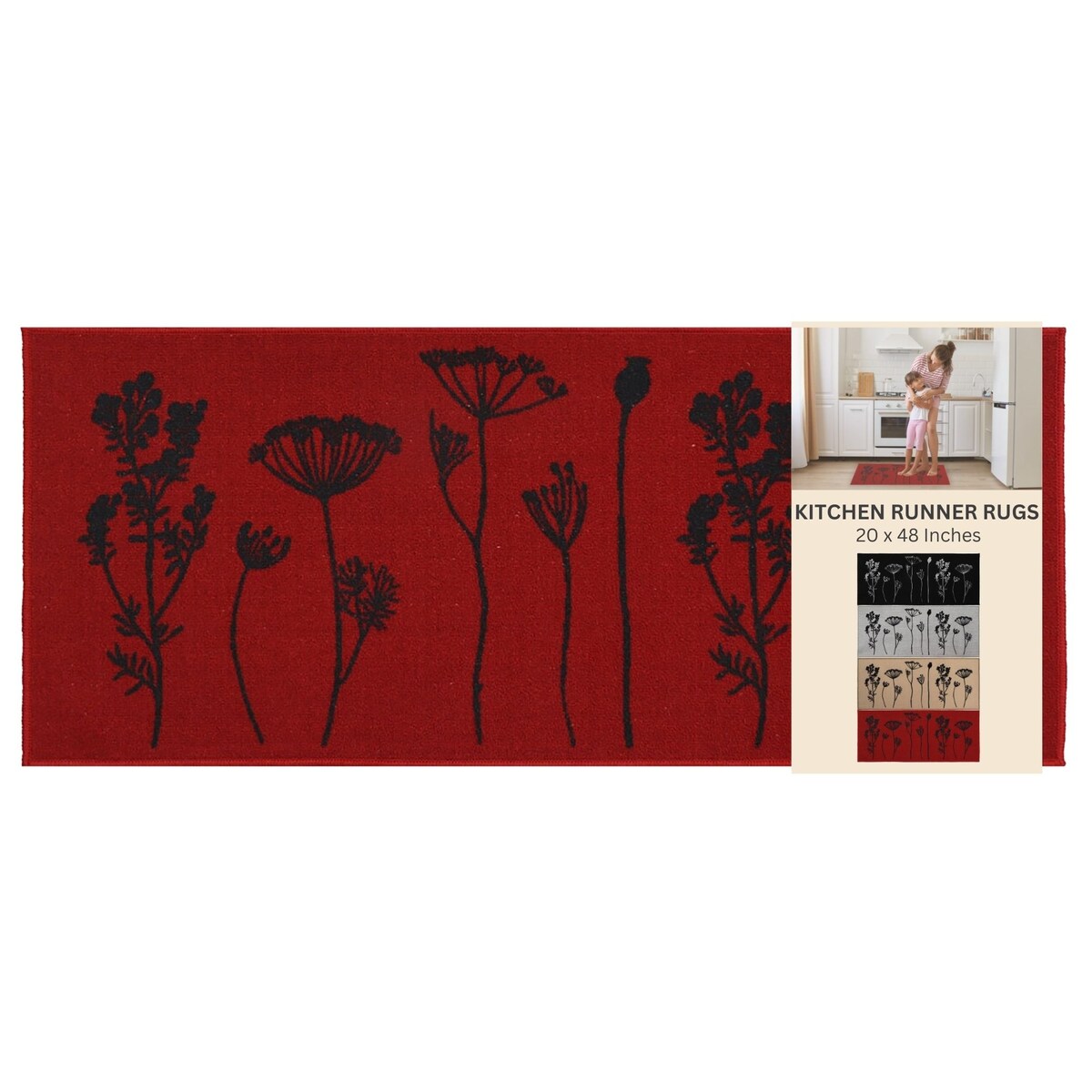 Tapis de cuisine ou de couloir effet laine à motifs de fleurs sauvages
