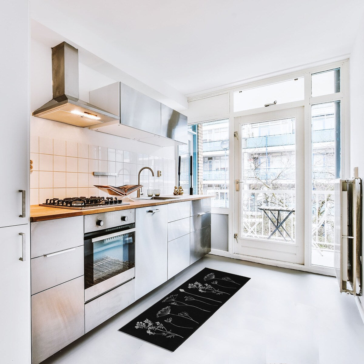 Tapis de cuisine ou de couloir effet laine à motifs de fleurs sauvages