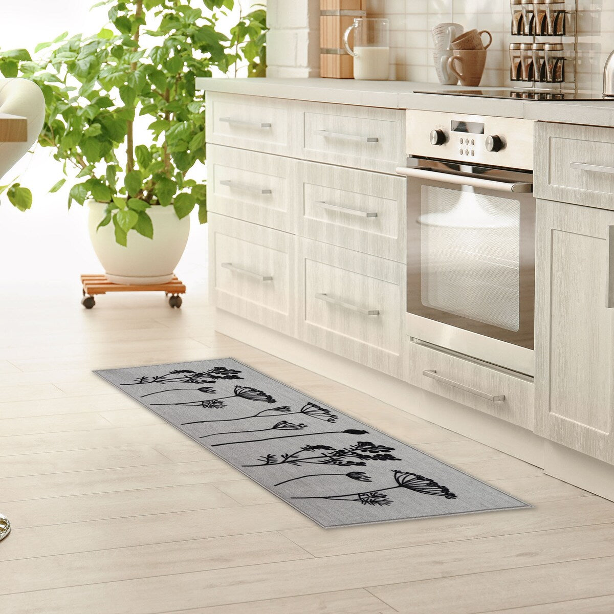 Tapis de cuisine ou de couloir effet laine à motifs de fleurs sauvages