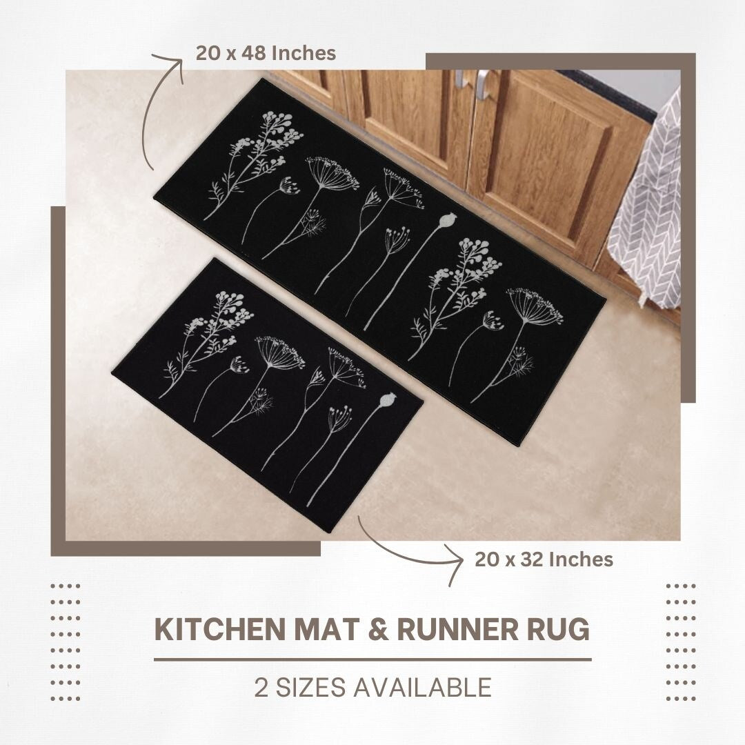 Tapis de cuisine ou de couloir effet laine à motifs de fleurs sauvages