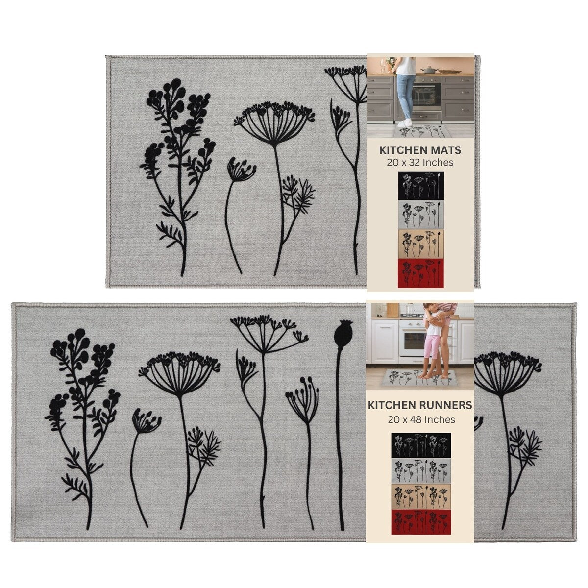 Tapis de cuisine ou de couloir effet laine à motifs de fleurs sauvages