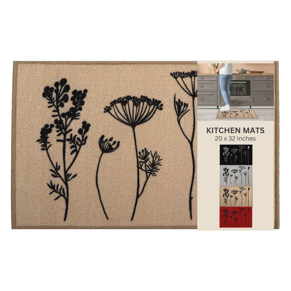 Tapis de cuisine ou de couloir effet laine à motifs de fleurs sauvages