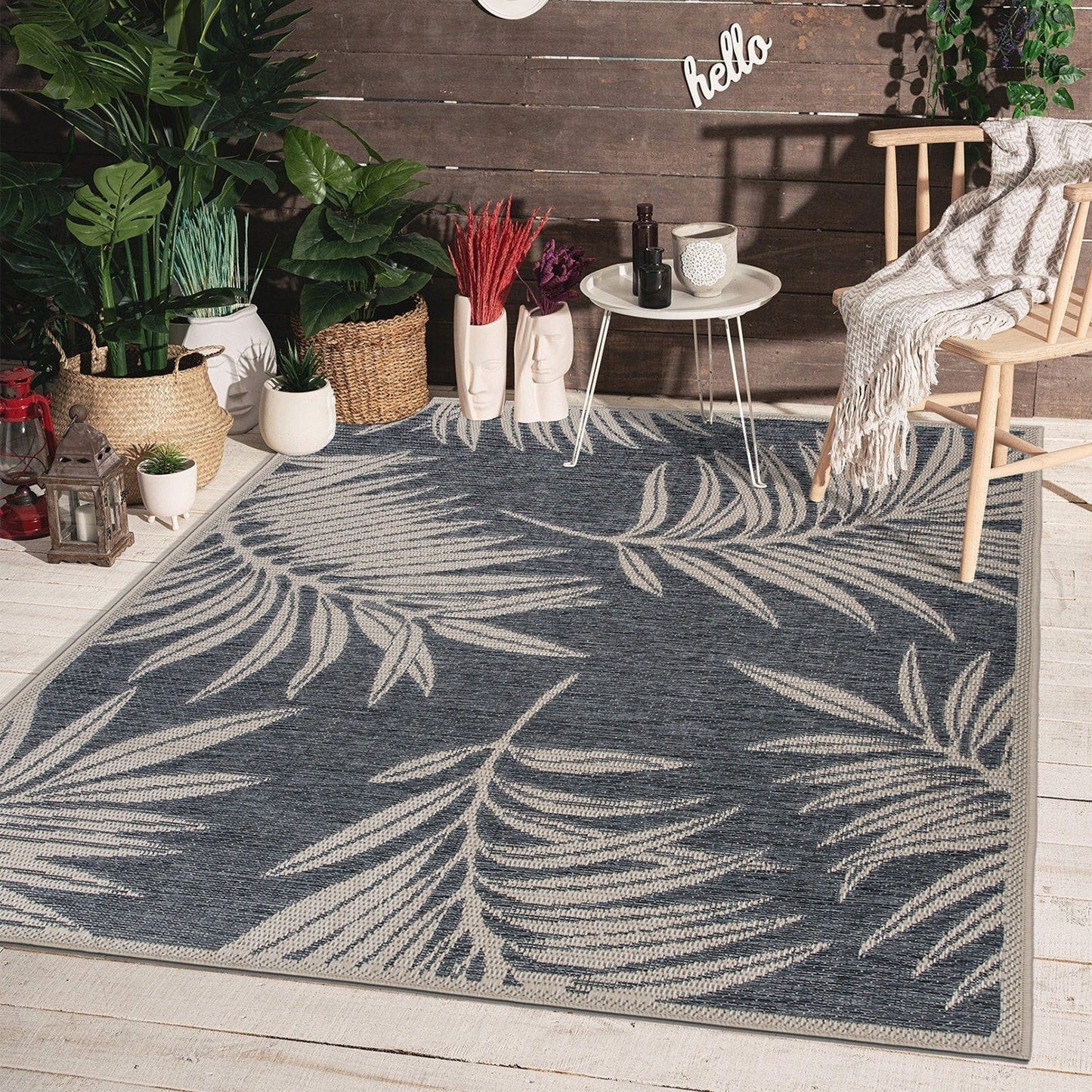 Tapis d'intérieur/extérieur contemporain à motif floral World Rug Gallery