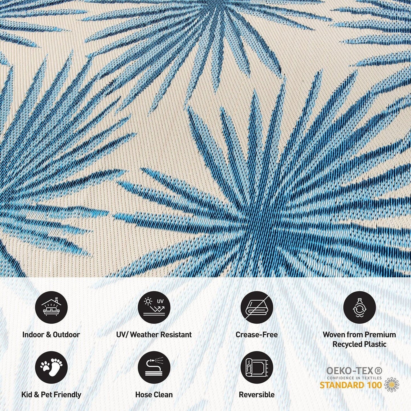 Tapis d'extérieur réversibles en plastique recyclé à motif floral tropical de la World Rug Gallery