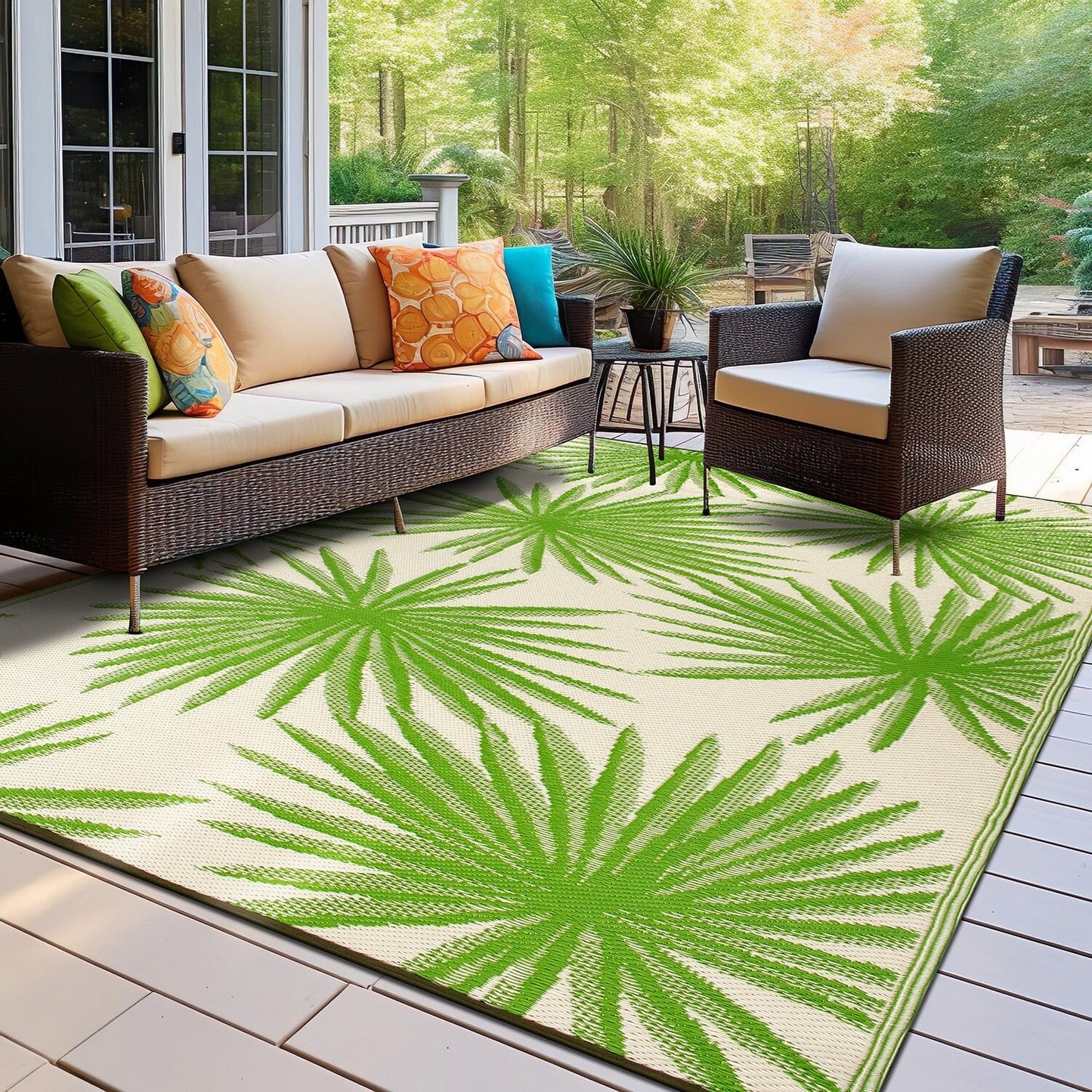 Tapis d'extérieur réversibles en plastique recyclé à motif floral tropical de la World Rug Gallery