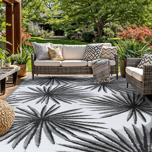 Tapis d'extérieur réversibles en plastique recyclé à motif floral tropical de la World Rug Gallery