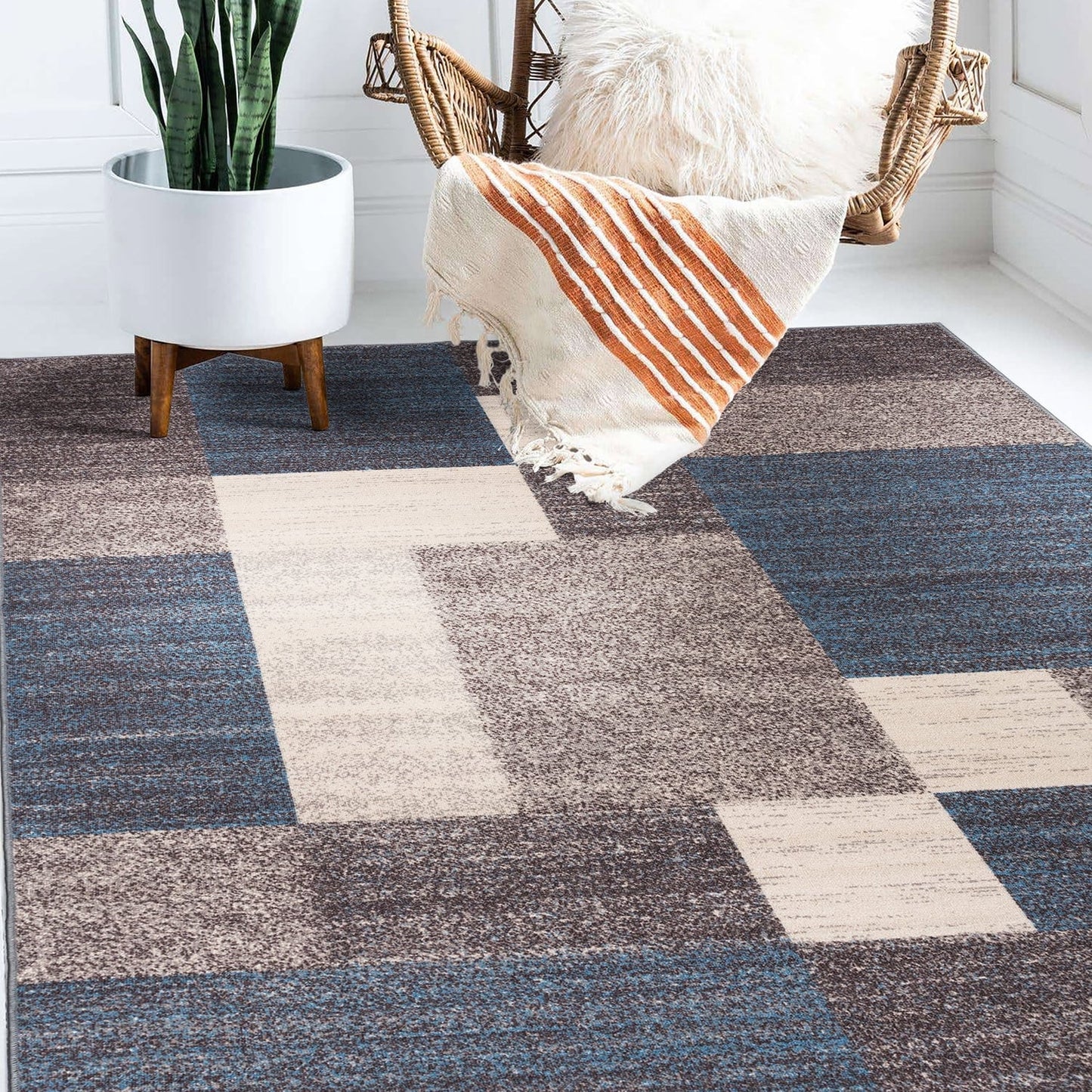 Tapis antidérapant au design moderne de boîtes de la World Rug Gallery