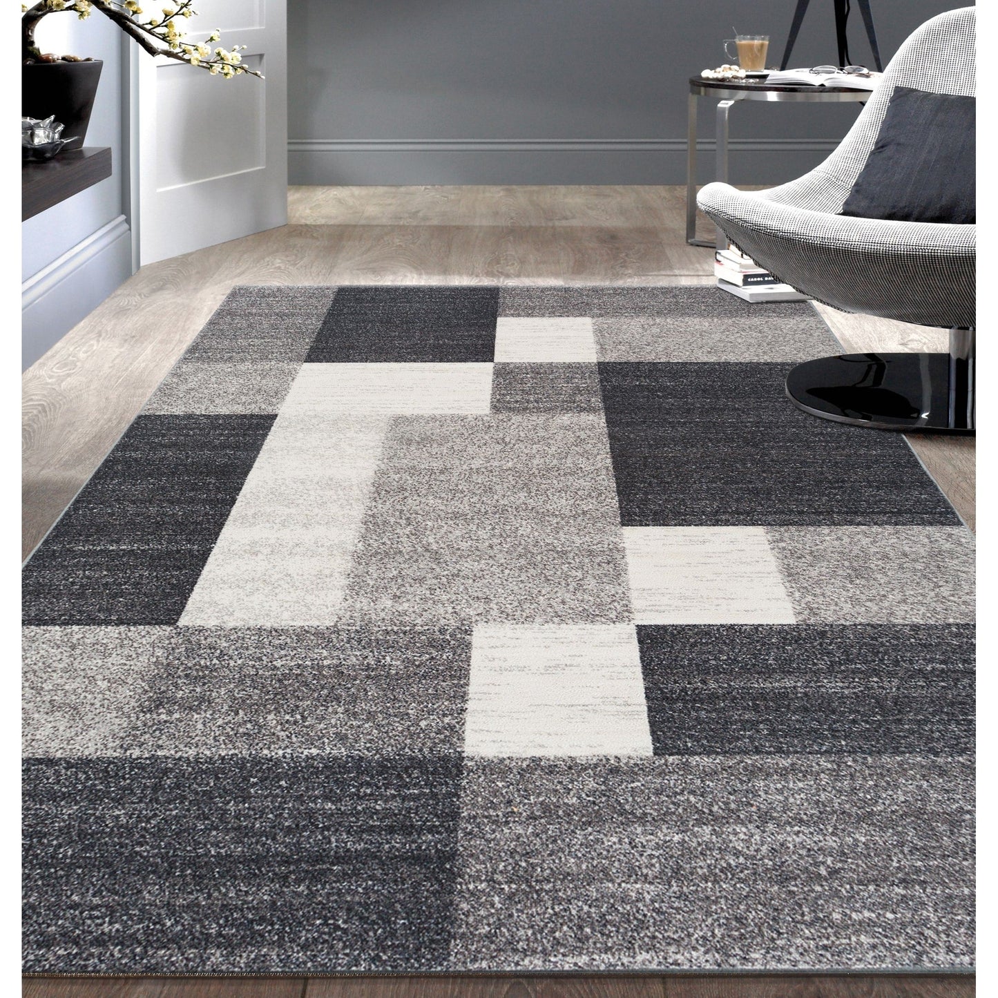 Tapis antidérapant au design moderne de boîtes de la World Rug Gallery