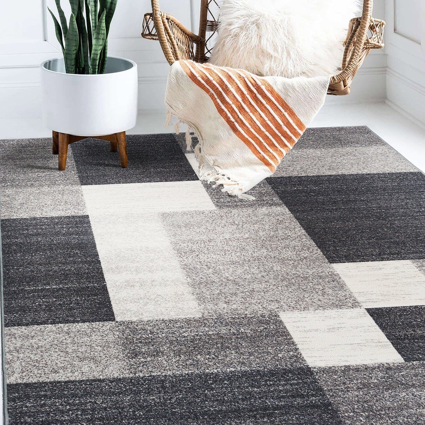 Tapis antidérapant au design moderne de boîtes de la World Rug Gallery