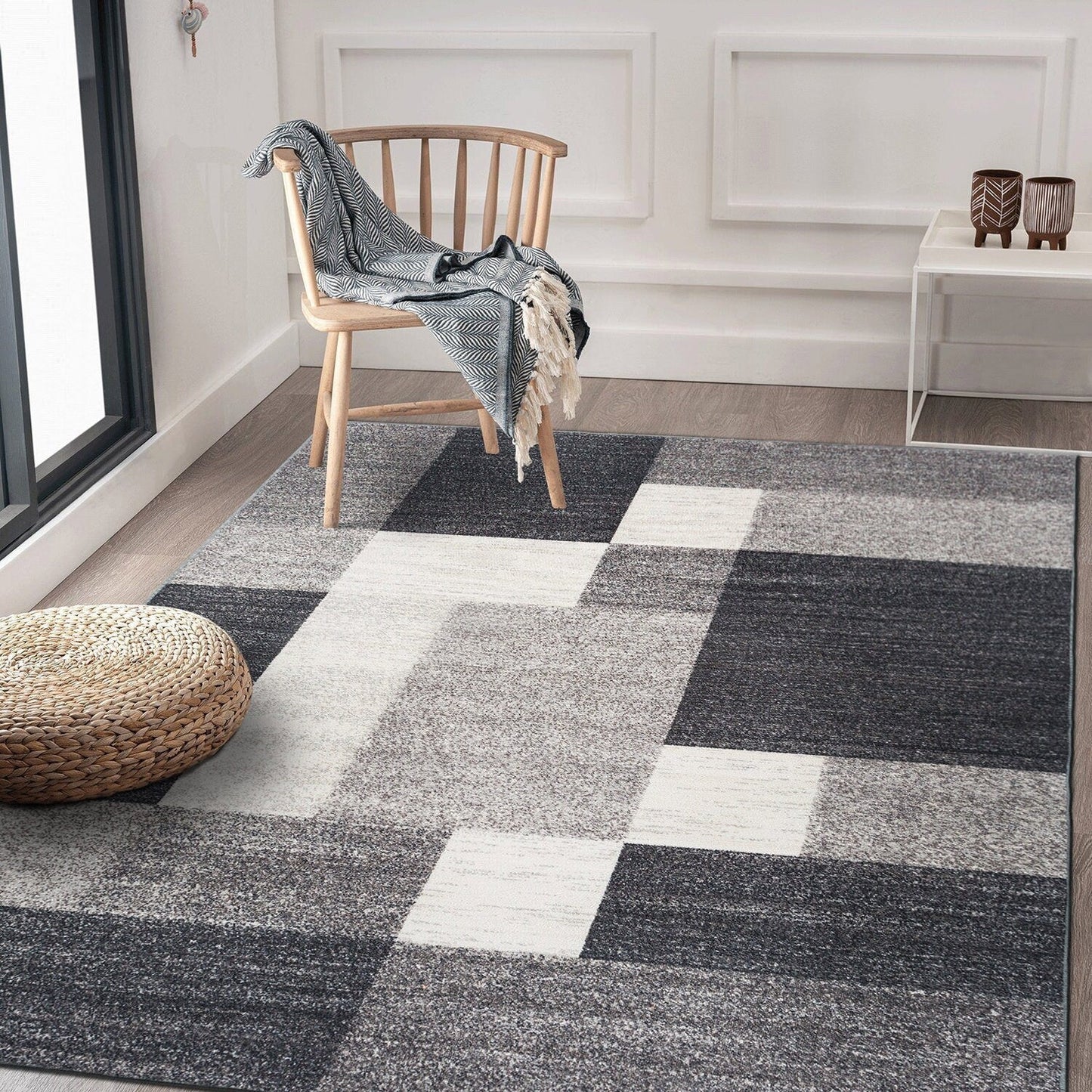 Tapis antidérapant au design moderne de boîtes de la World Rug Gallery