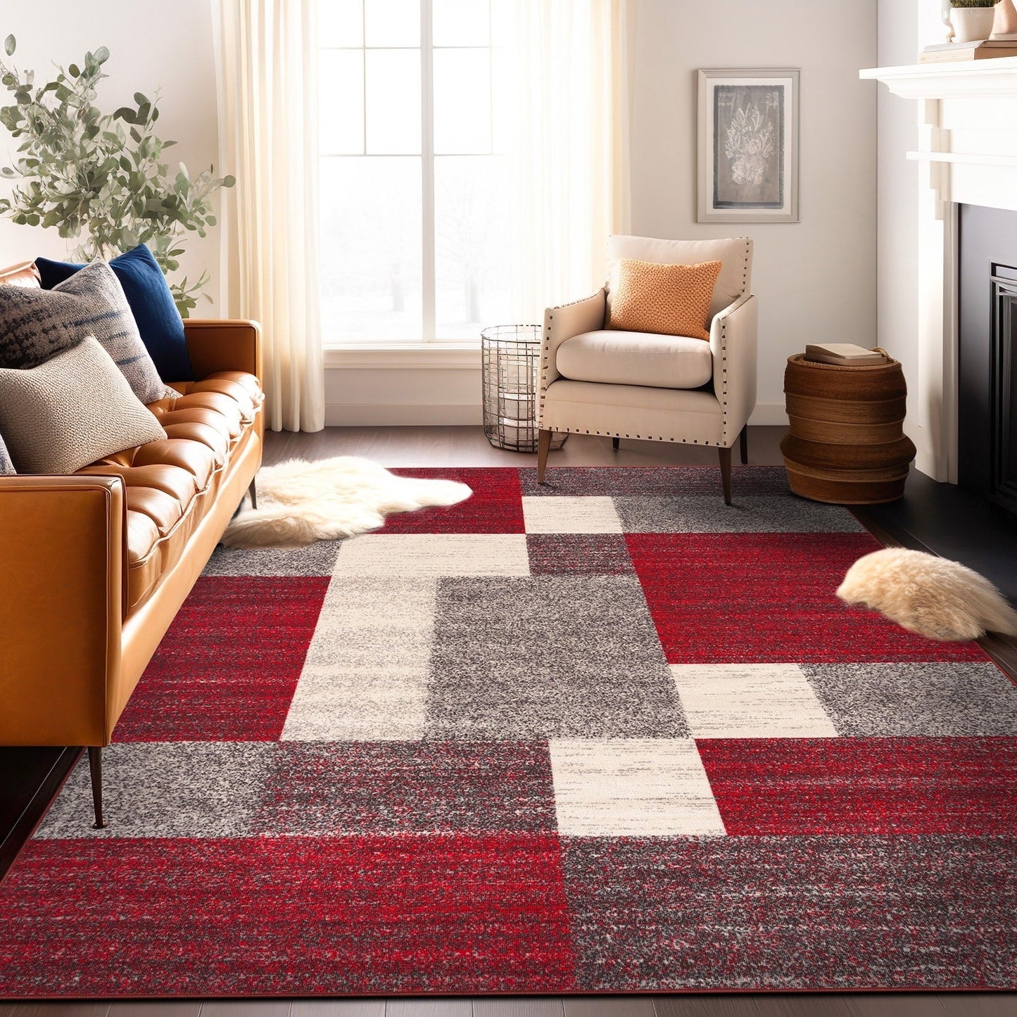 Tapis antidérapant au design moderne de boîtes de la World Rug Gallery
