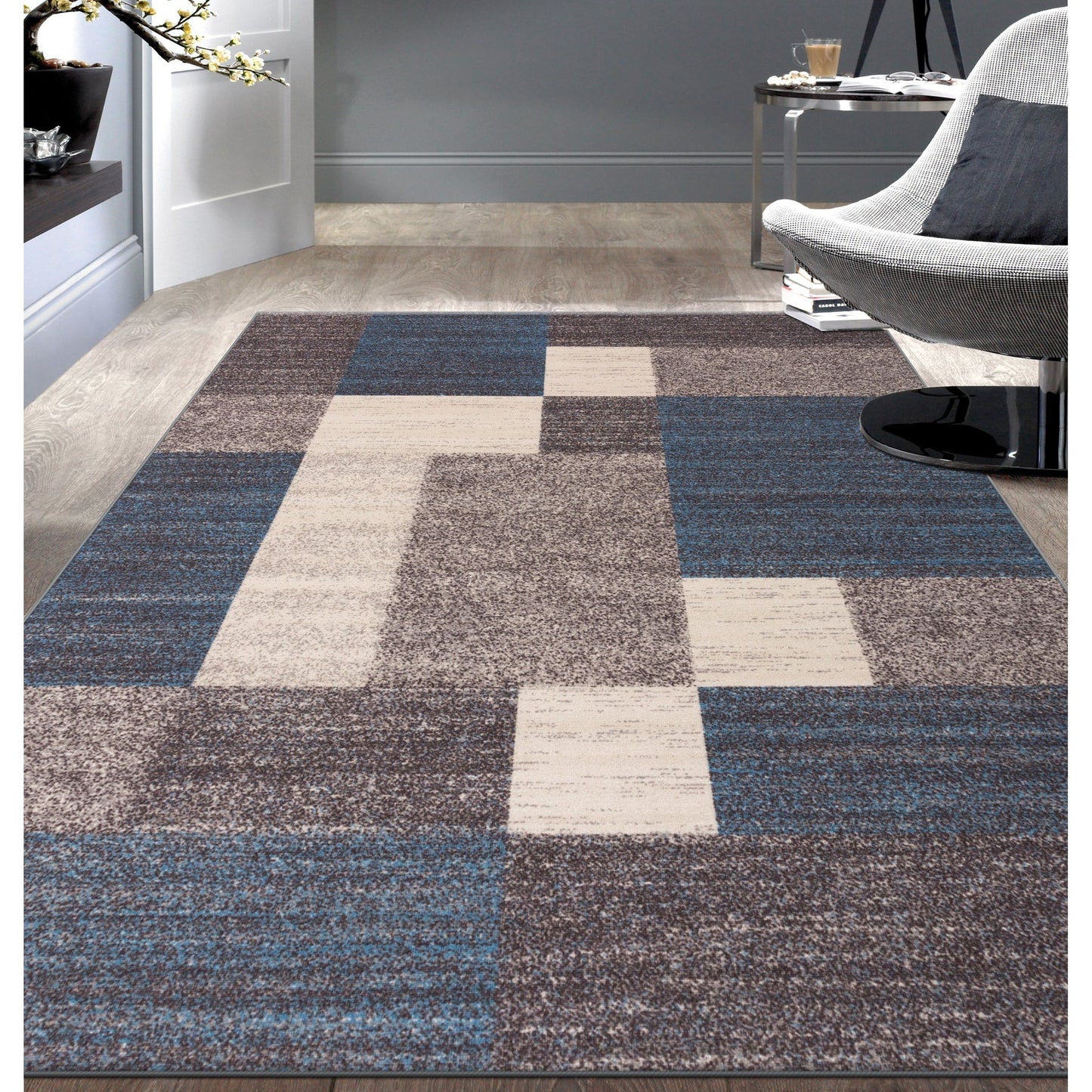Tapis antidérapant au design moderne de boîtes de la World Rug Gallery