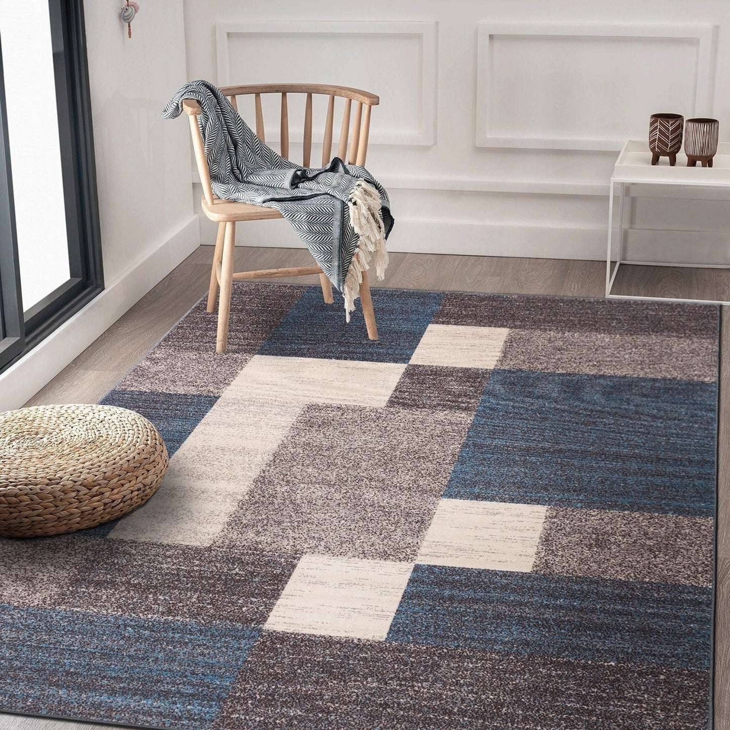 Tapis antidérapant au design moderne de boîtes de la World Rug Gallery