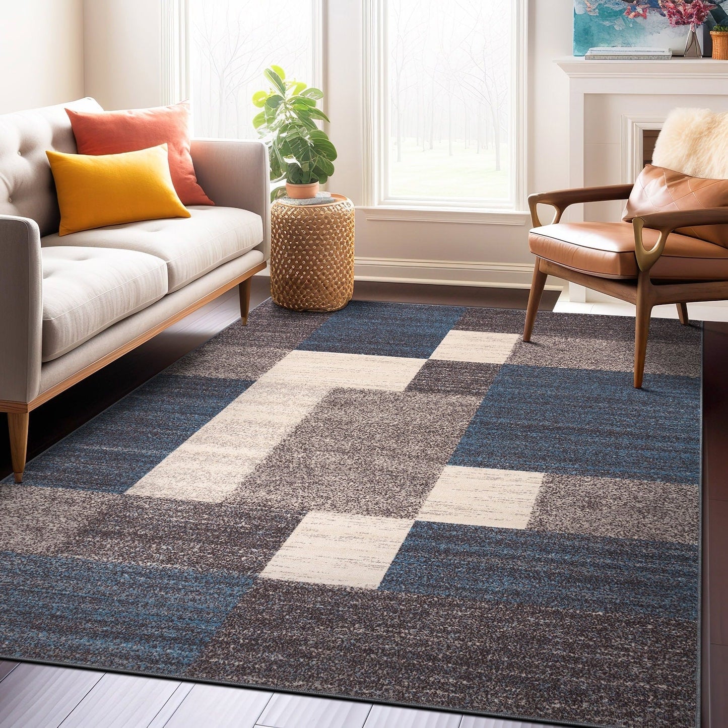 Tapis antidérapant au design moderne de boîtes de la World Rug Gallery