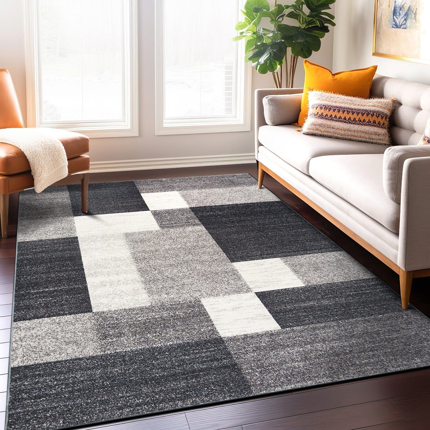 Tapis antidérapant au design moderne de boîtes de la World Rug Gallery