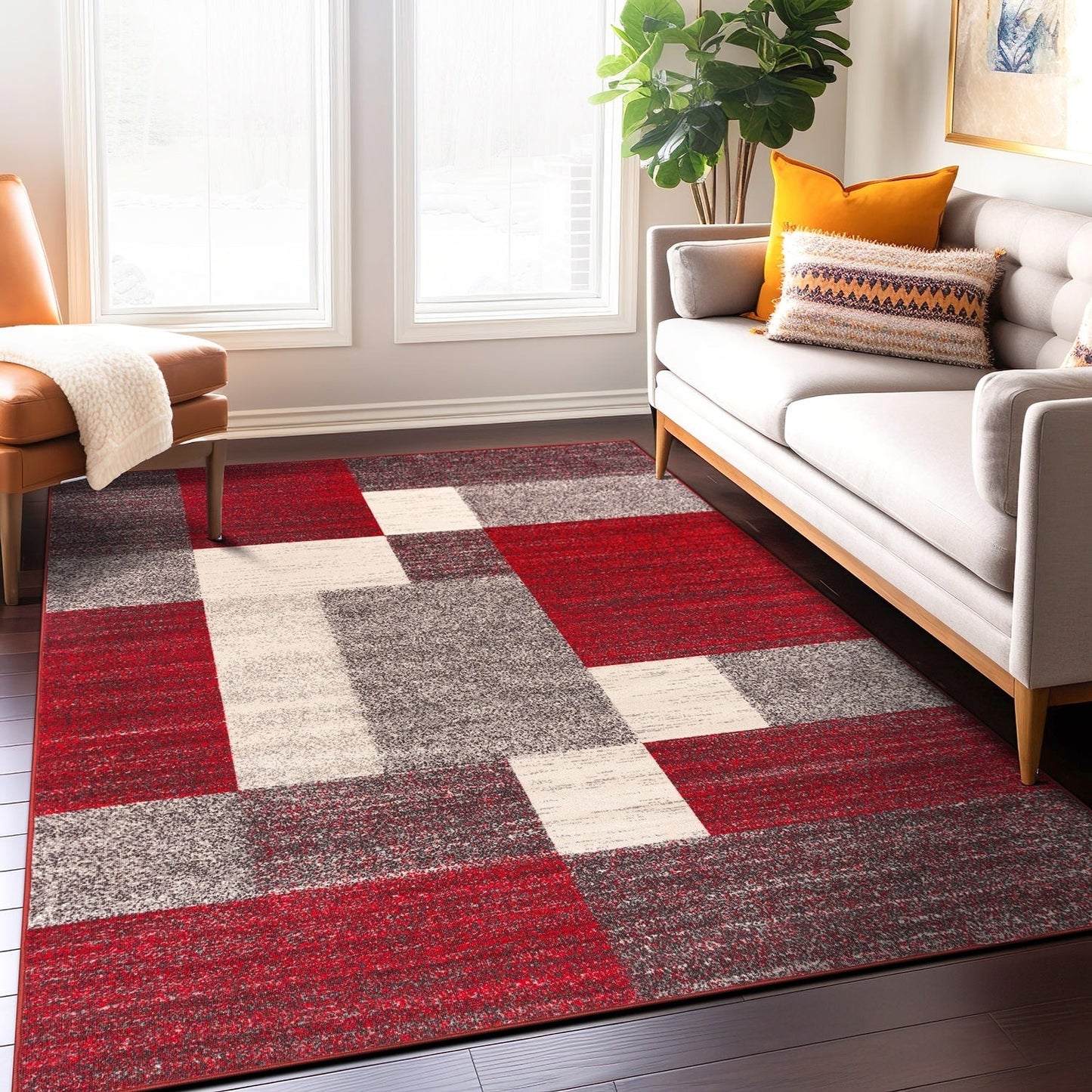 Tapis antidérapant au design moderne de boîtes de la World Rug Gallery