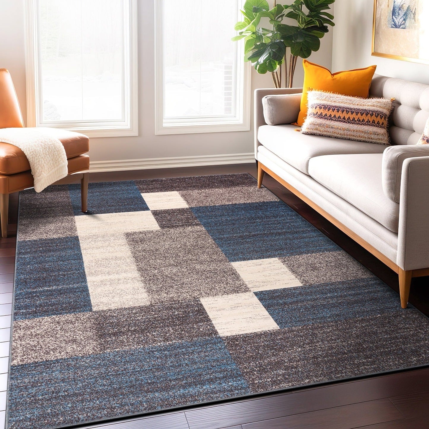 Tapis antidérapant au design moderne de boîtes de la World Rug Gallery