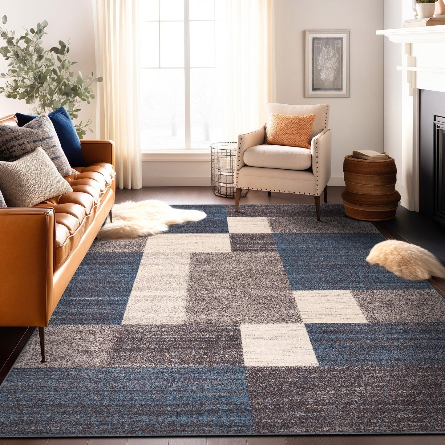 Tapis antidérapant au design moderne de boîtes de la World Rug Gallery