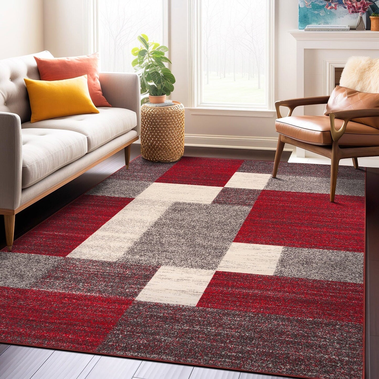 Tapis antidérapant au design moderne de boîtes de la World Rug Gallery