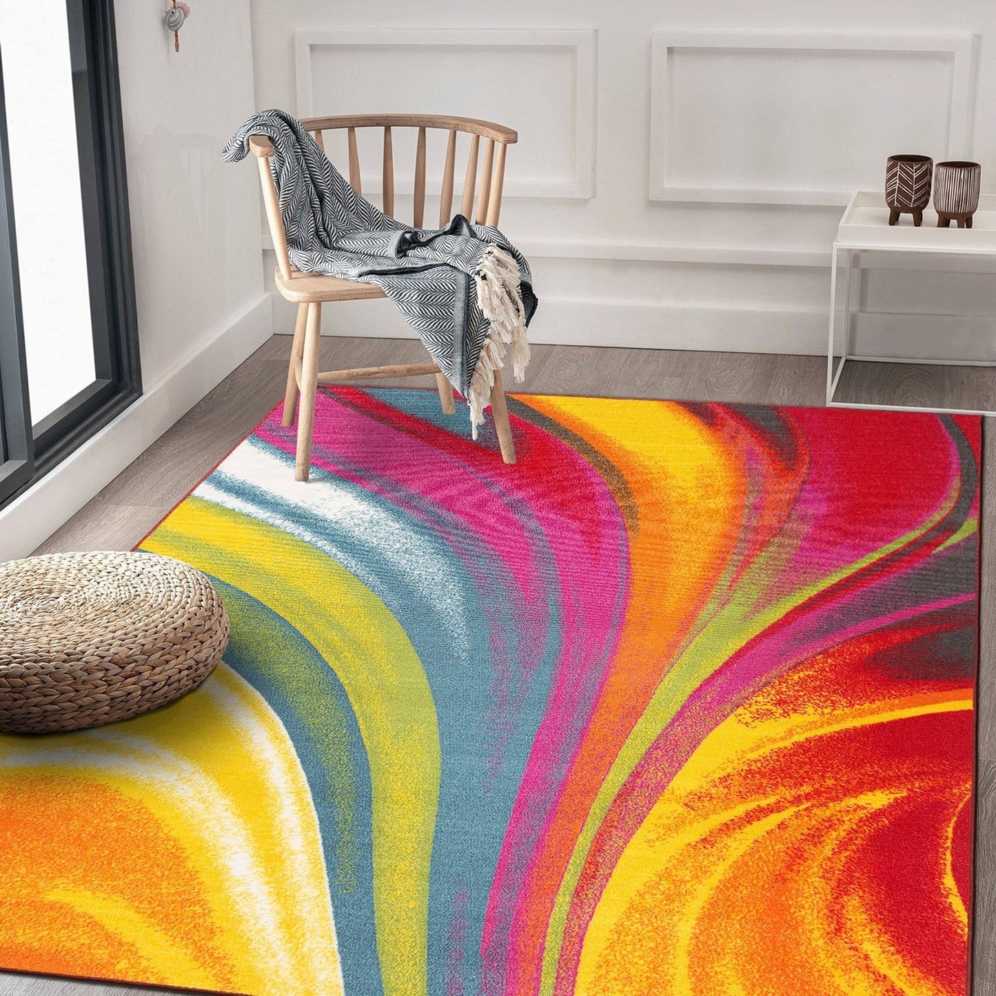 Tapis antidérapant multicolore à vagues contemporaines et modernes de la World Rug Gallery