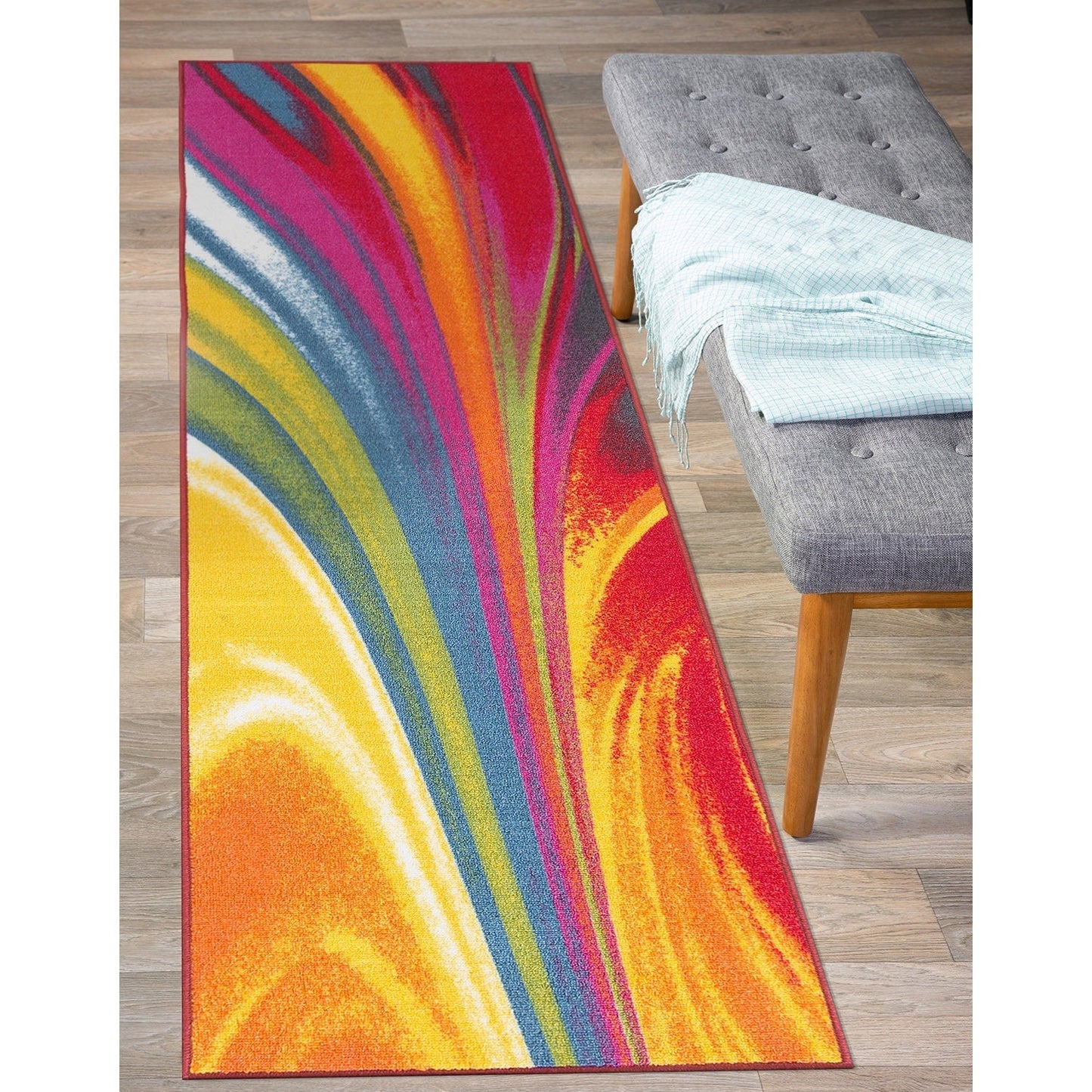 Tapis antidérapant multicolore à vagues contemporaines et modernes de la World Rug Gallery