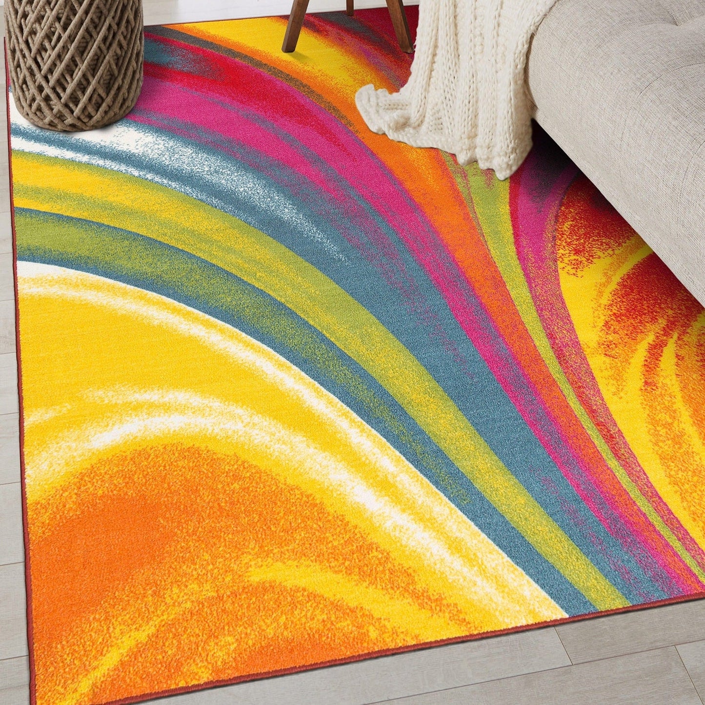 Tapis antidérapant multicolore à vagues contemporaines et modernes de la World Rug Gallery