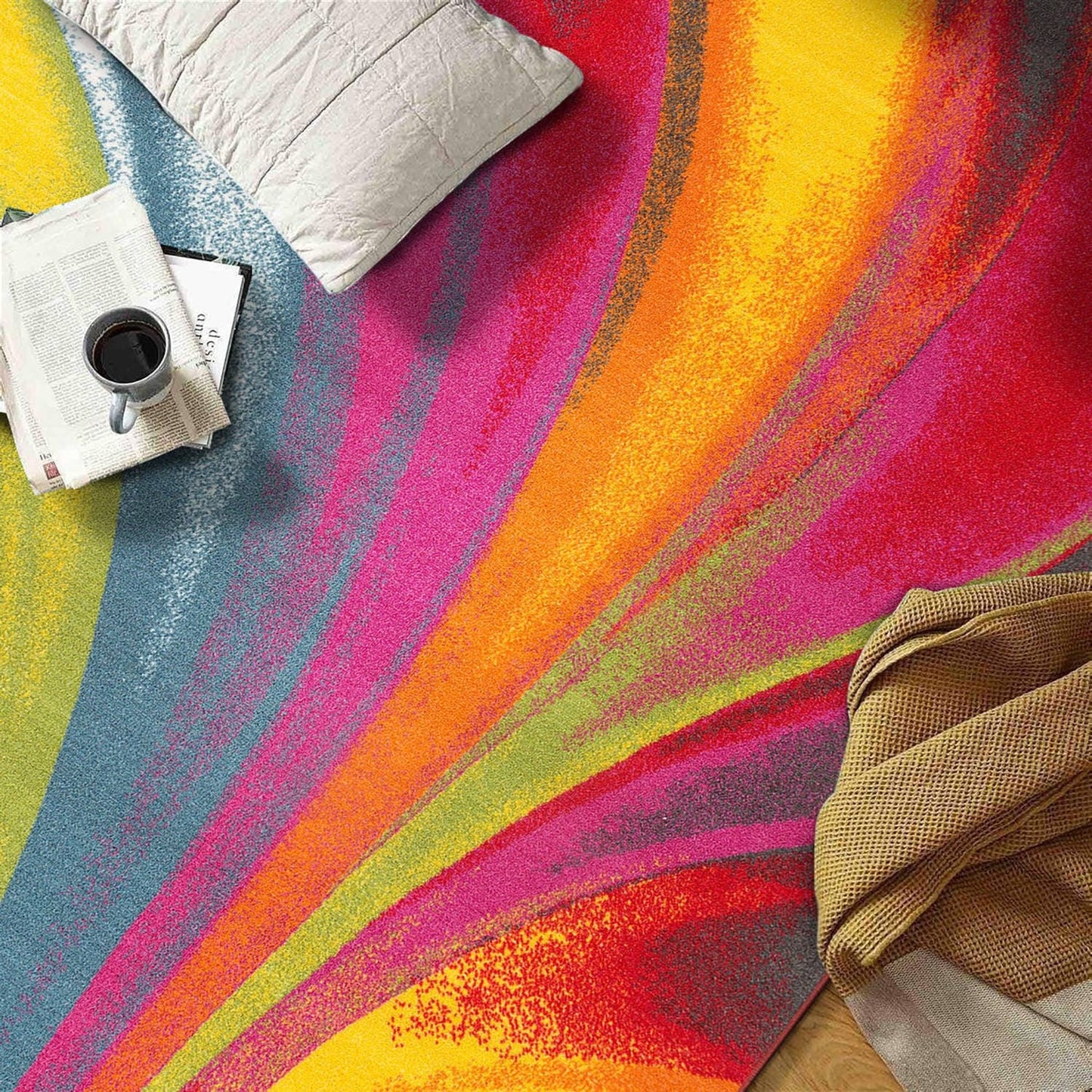 Tapis antidérapant multicolore à vagues contemporaines et modernes de la World Rug Gallery
